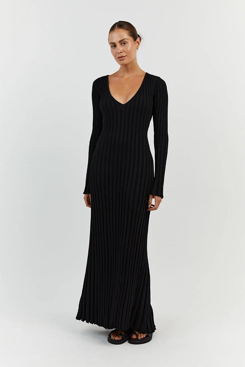 V-Neck Knit Maxi Dress