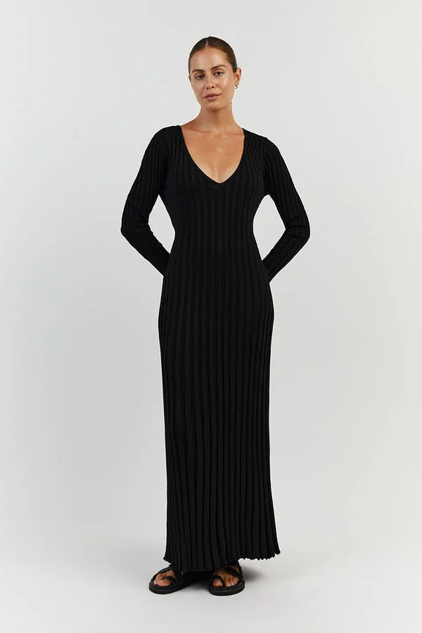 V-Neck Knit Maxi Dress