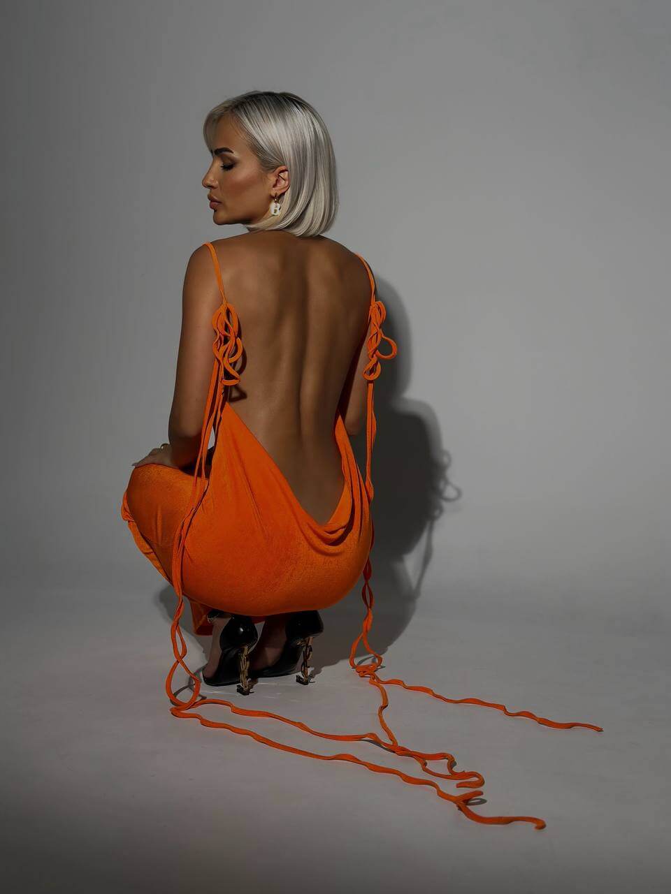 Orange Backless Maxi Dress