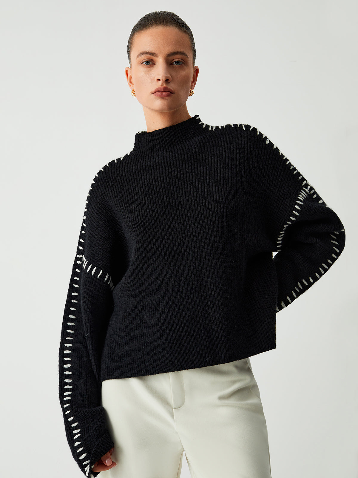 Contrast Stitch Knit Sweater