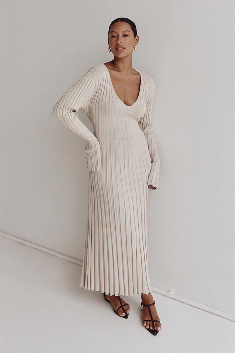 V-Neck Knit Maxi Dress