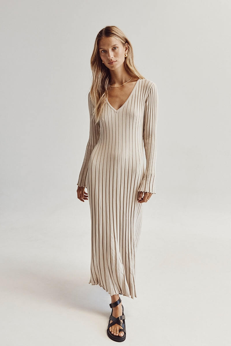 V-Neck Knit Maxi Dress