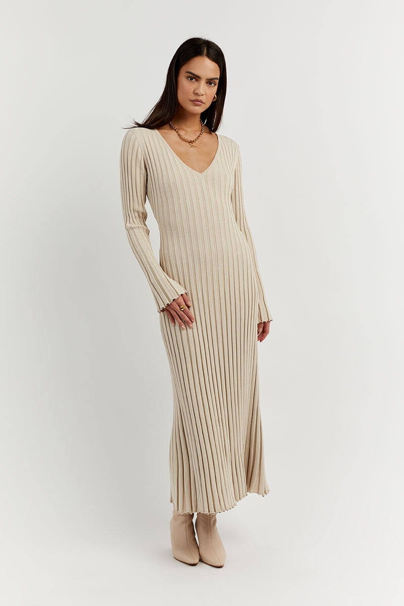 V-Neck Knit Maxi Dress