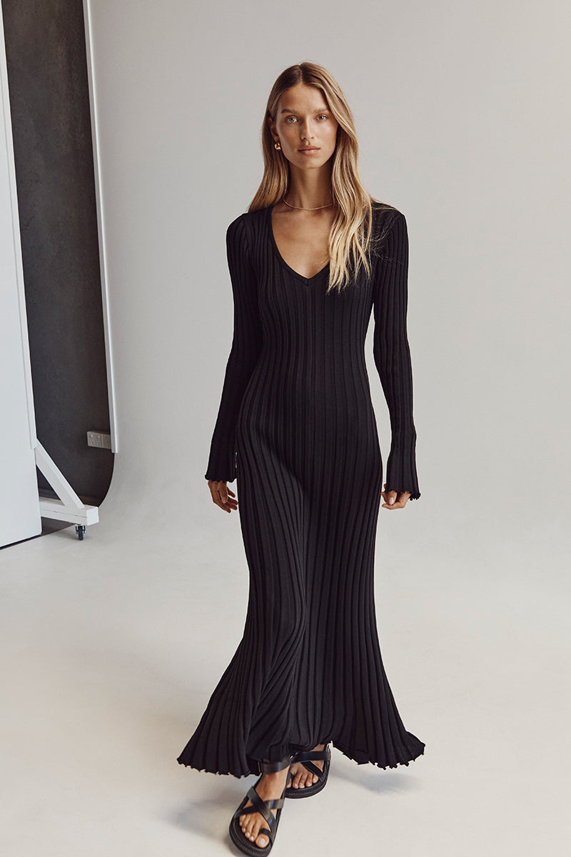 V-Neck Knit Maxi Dress