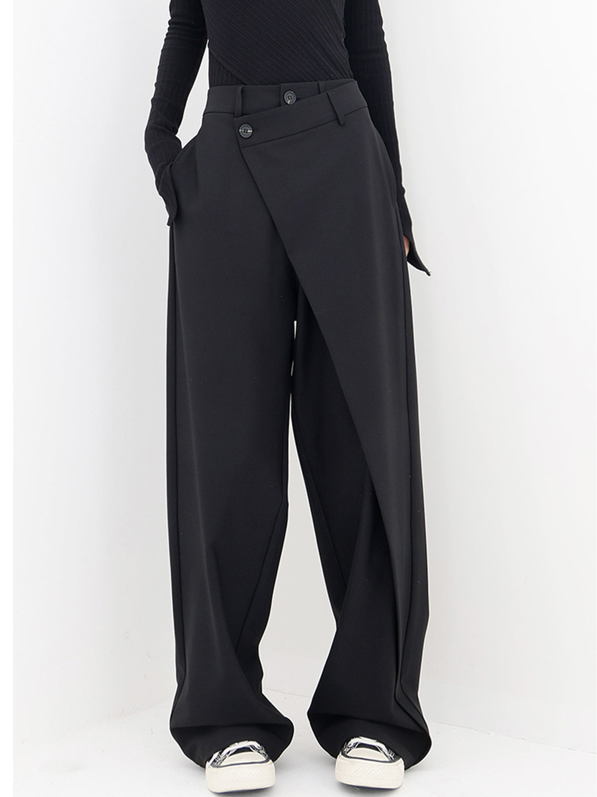 Layered Button Wide-Leg Pants