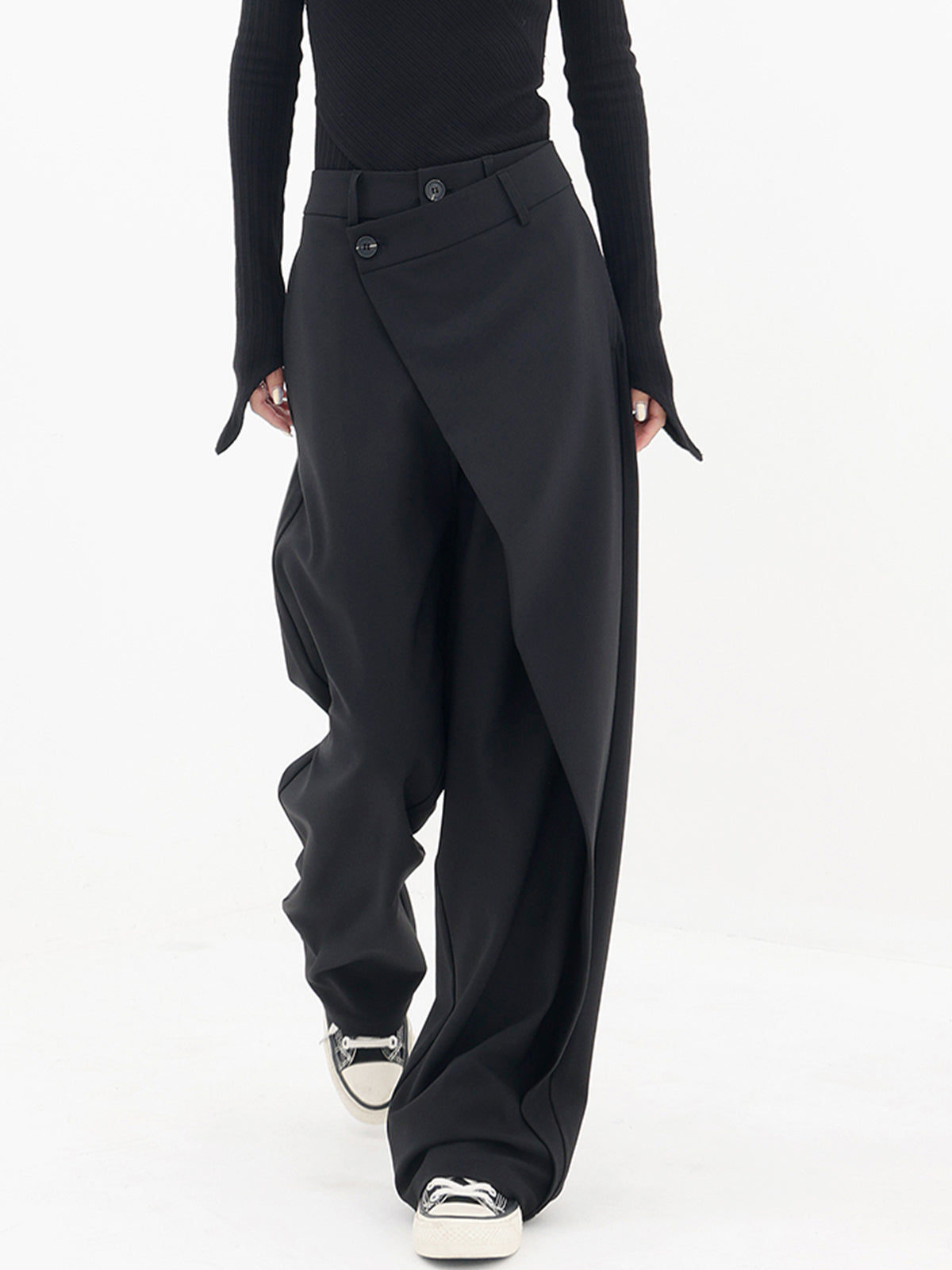 Layered Button Wide-Leg Pants