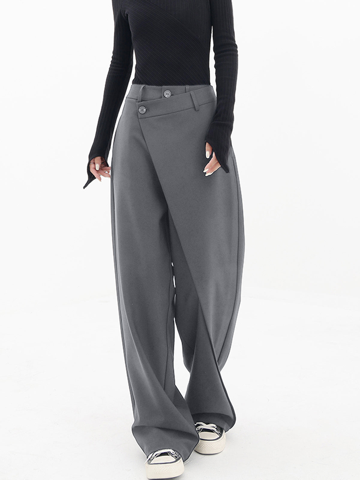 Layered Button Wide-Leg Pants