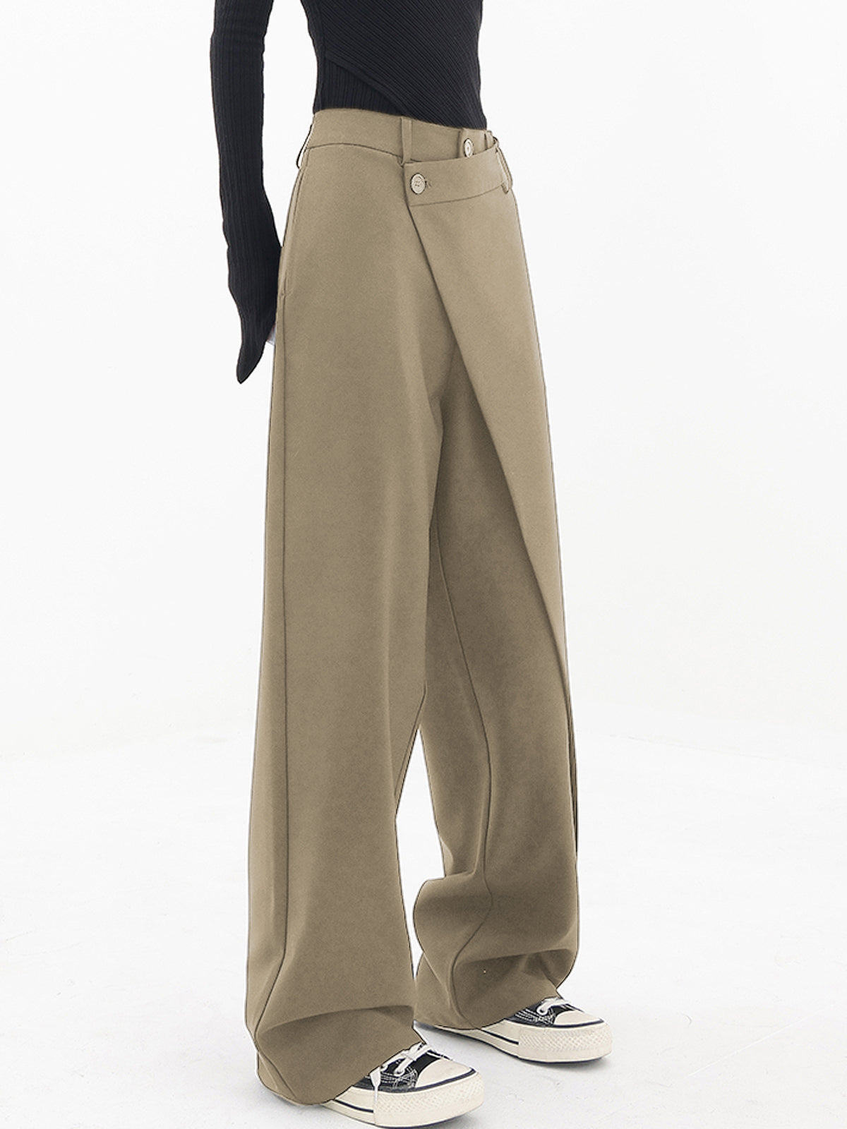 Layered Button Wide-Leg Pants