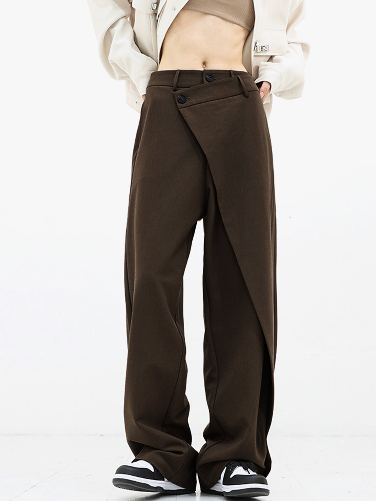 Layered Button Wide-Leg Pants